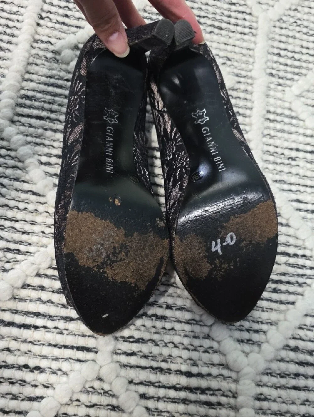 Gianni Bini Black Lace Overlay Blush Pointed-Toe Pumps
